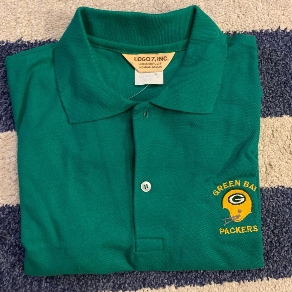 VINTAGE Green Bay Packers 1980s Green Polo by Logo 7 Small NFL RARE NEW
